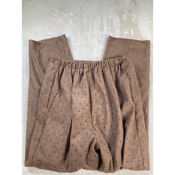 Vintage Caramel Studded Set Satin Lined Bomber Jacket Stretch Pant Suit M - Picture 11 of 16